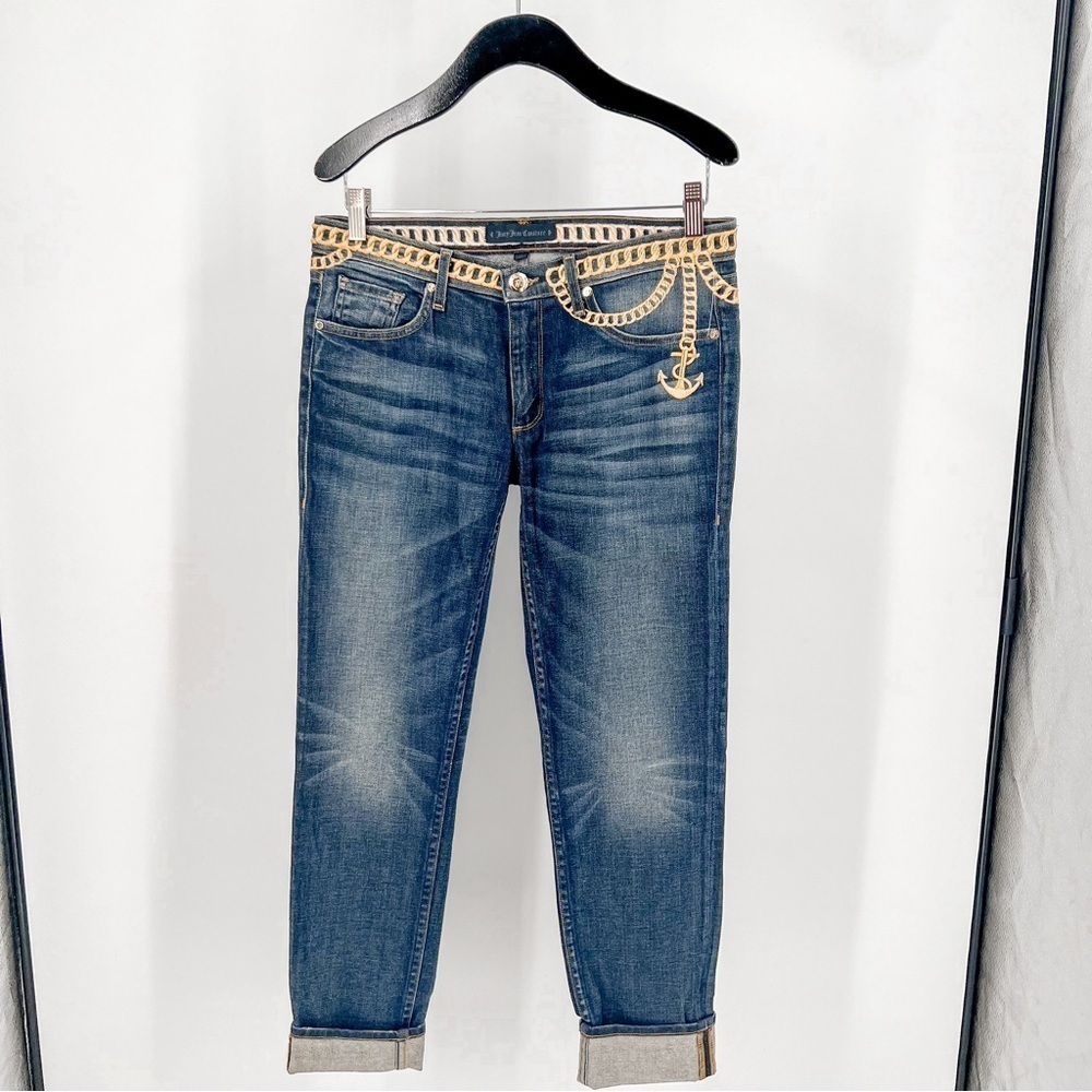 Juicy Couture Slouchy Skinny Jeans with gold chain embroidery
